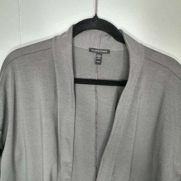 Eileen Fisher Womens Size XL Open Front High Collar Ponte Jacket Gray Pockets - Picture 3 of 10